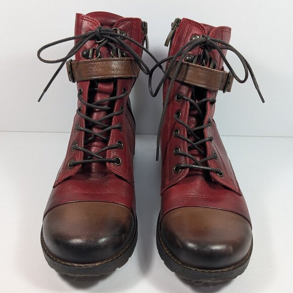 Sundance Brooklyn Boots by Jafa, Red Two-Tone Leather Ankle Boots, EU 39, US 8.5 - Picture 2 of 6